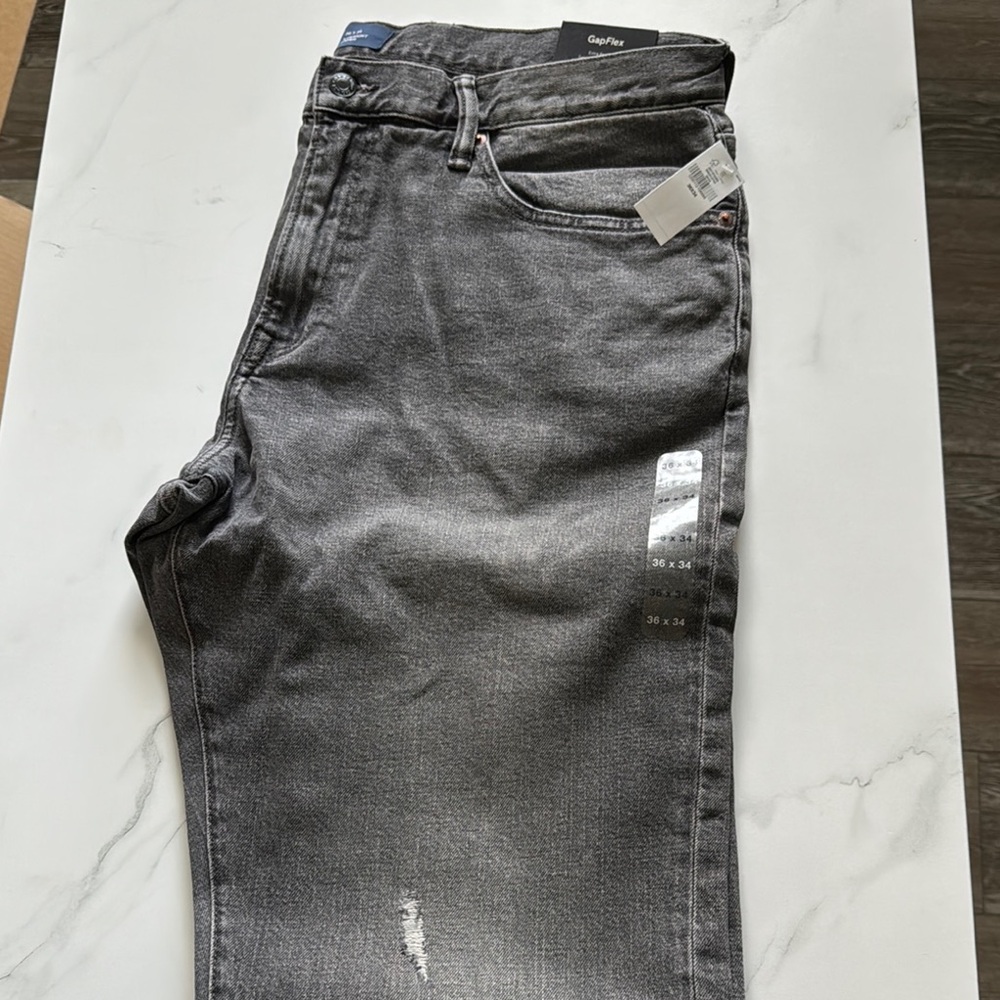 GAP Gray Straight Taper Jeans with Distressed Details